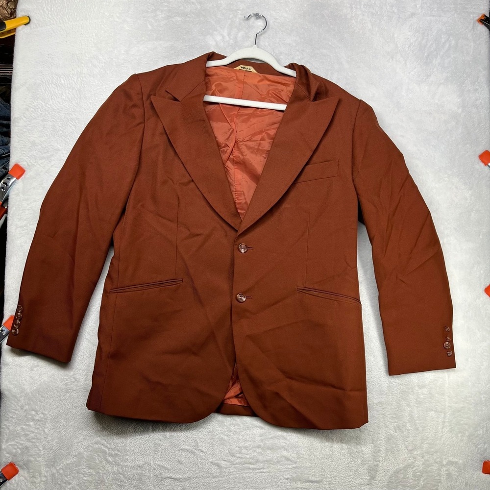 Vintage Men's Blazer Burnt Orange Notch Lapel Classic Formal Two-Button Jacket